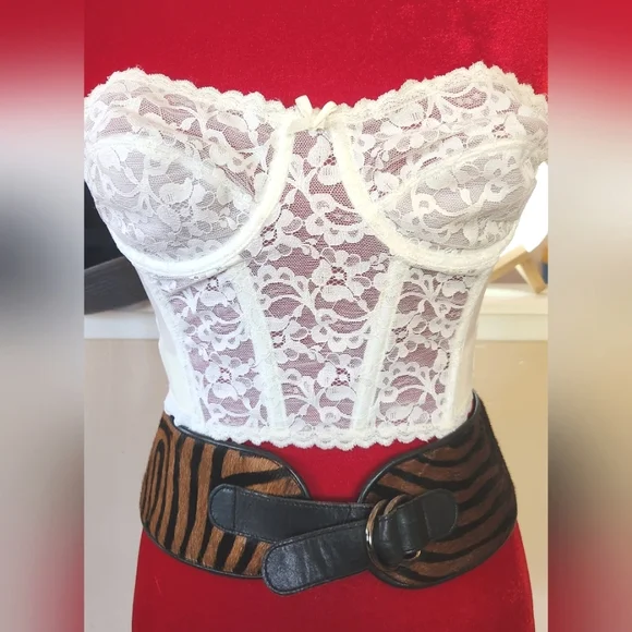 Vtg SUBTRACT Strapless Push Up Boned Low Back White Lace Corset Bustier 34B EUVC - Picture 2 of 16